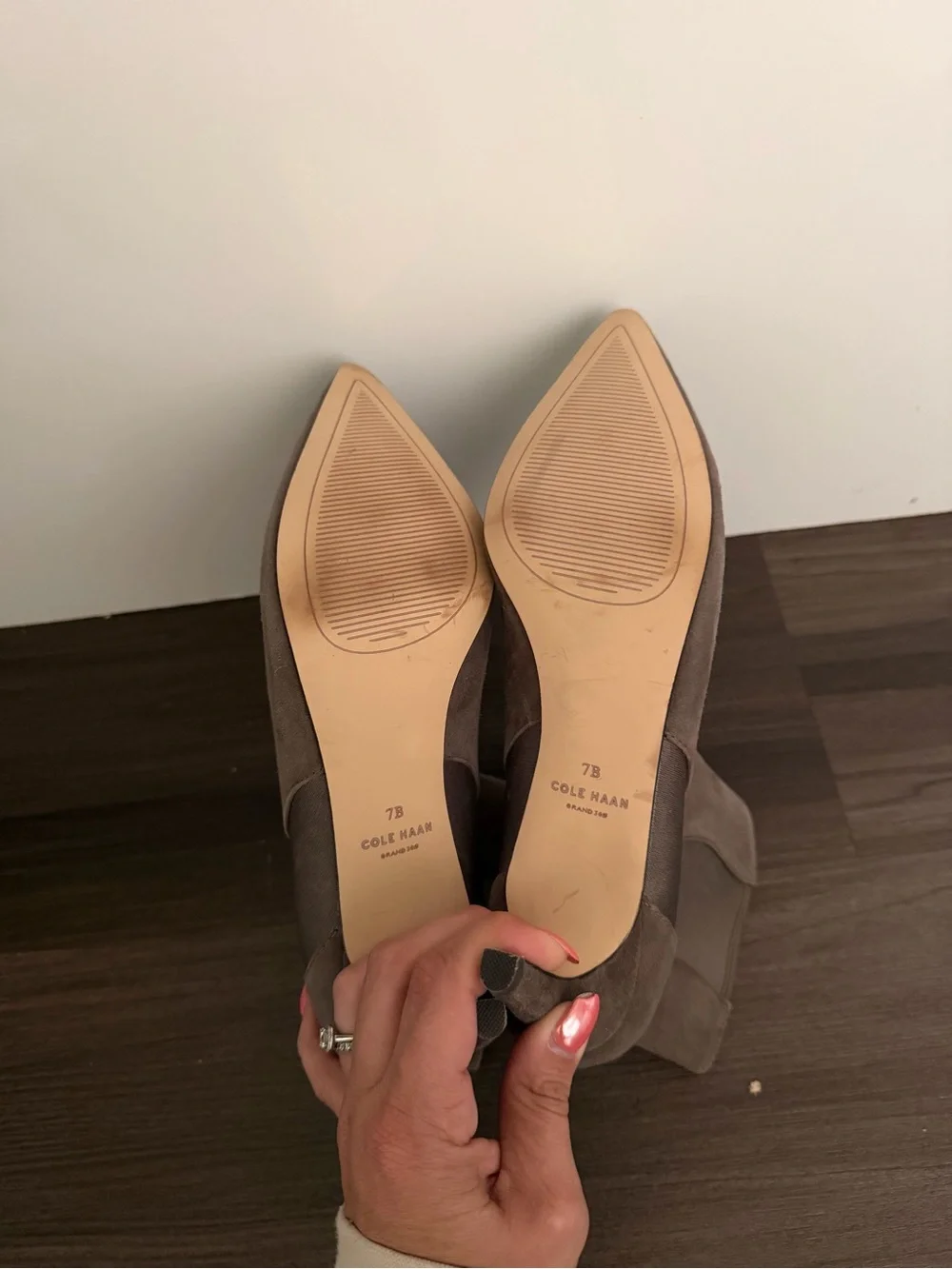 Cole Haan Taupe Suede Pointed-Toe Ankle Booties